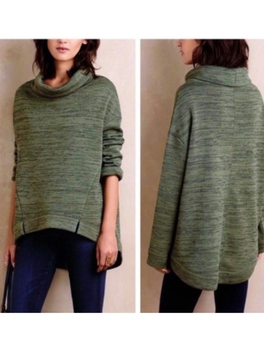 Anthropologie Saturday Sunday Oversized Cowl Neck Pullover Top Green Size Small